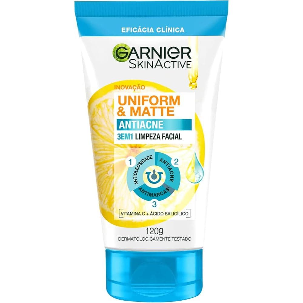 Gel de Limpeza Facial Garnier SkinActive Uniform & Matte Antiacne Antioleosidade Antimarcas 120g