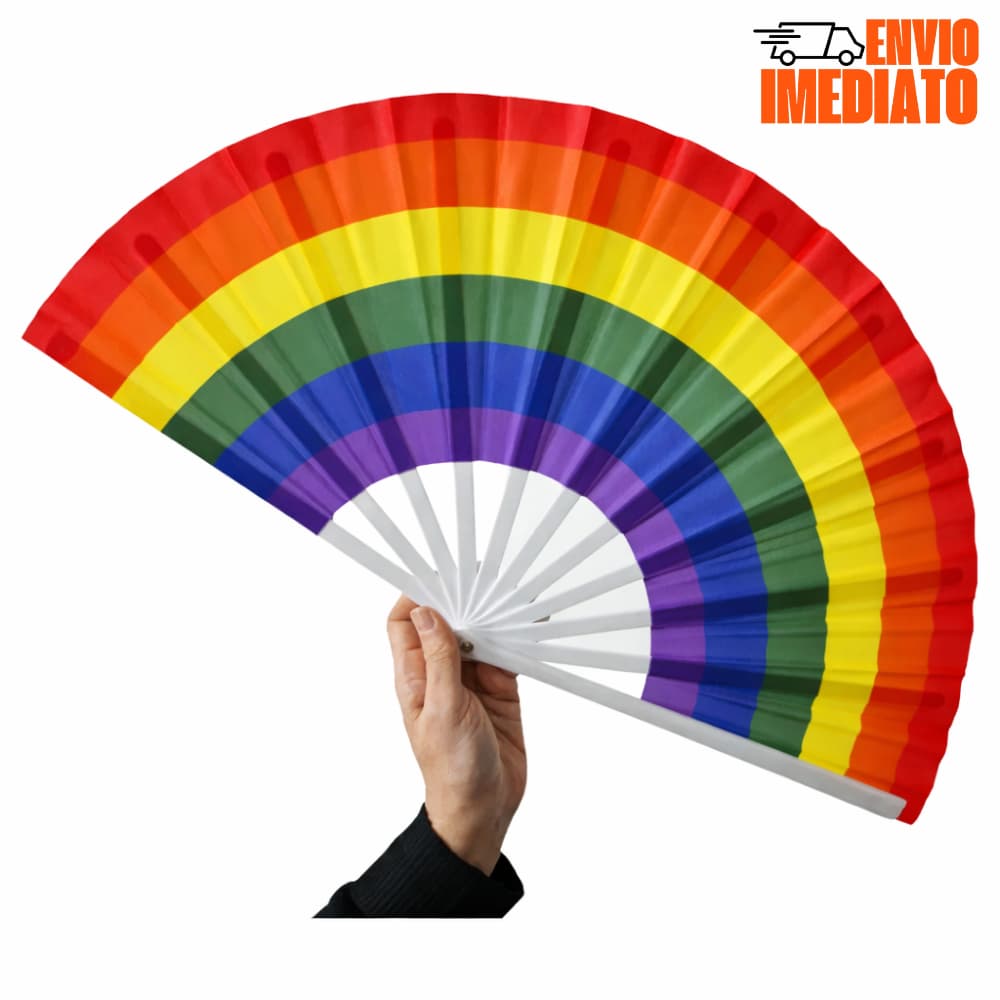 Leque De Mão Médio Grande Lgbt Colorido Arco-íris Carnaval Bloco Festa Eletrônica