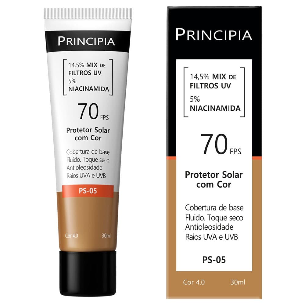 Principia Protetor Solar PS-05 Cor 4.0 c/ 14,5% Mix de Filtros UV + 5% Niacinamida FPS 70 - 30ml