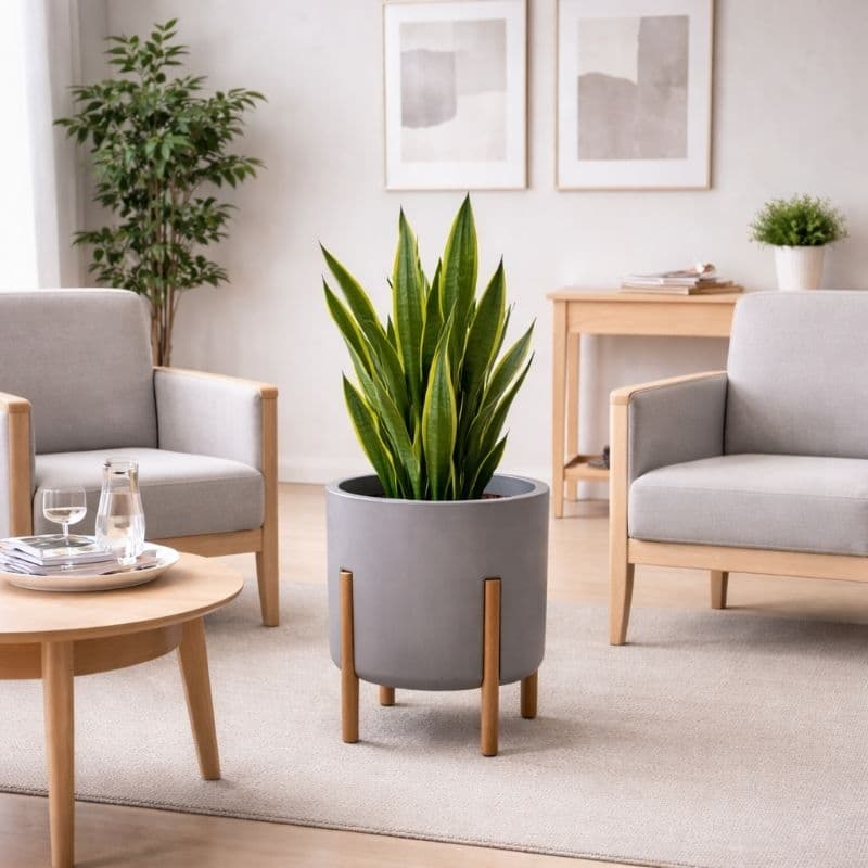 Vaso para plantas Nordico Monaco (P) 29x26 com pé em madeira Envernizado