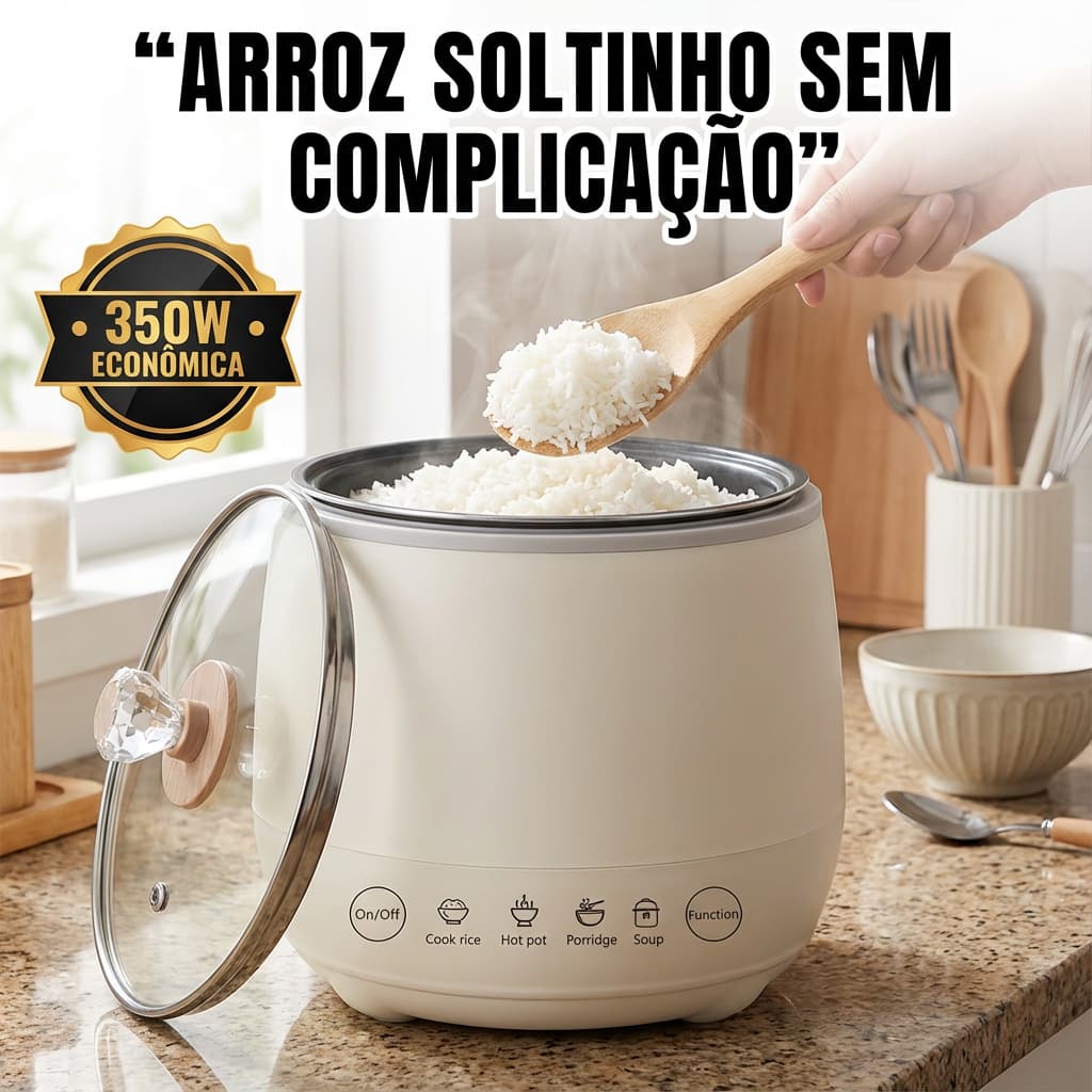 Mini Panela Elétrica de Arroz 1,8L Cerâmica PREMIUM 350W Arroz Sopa e Caldo 110V