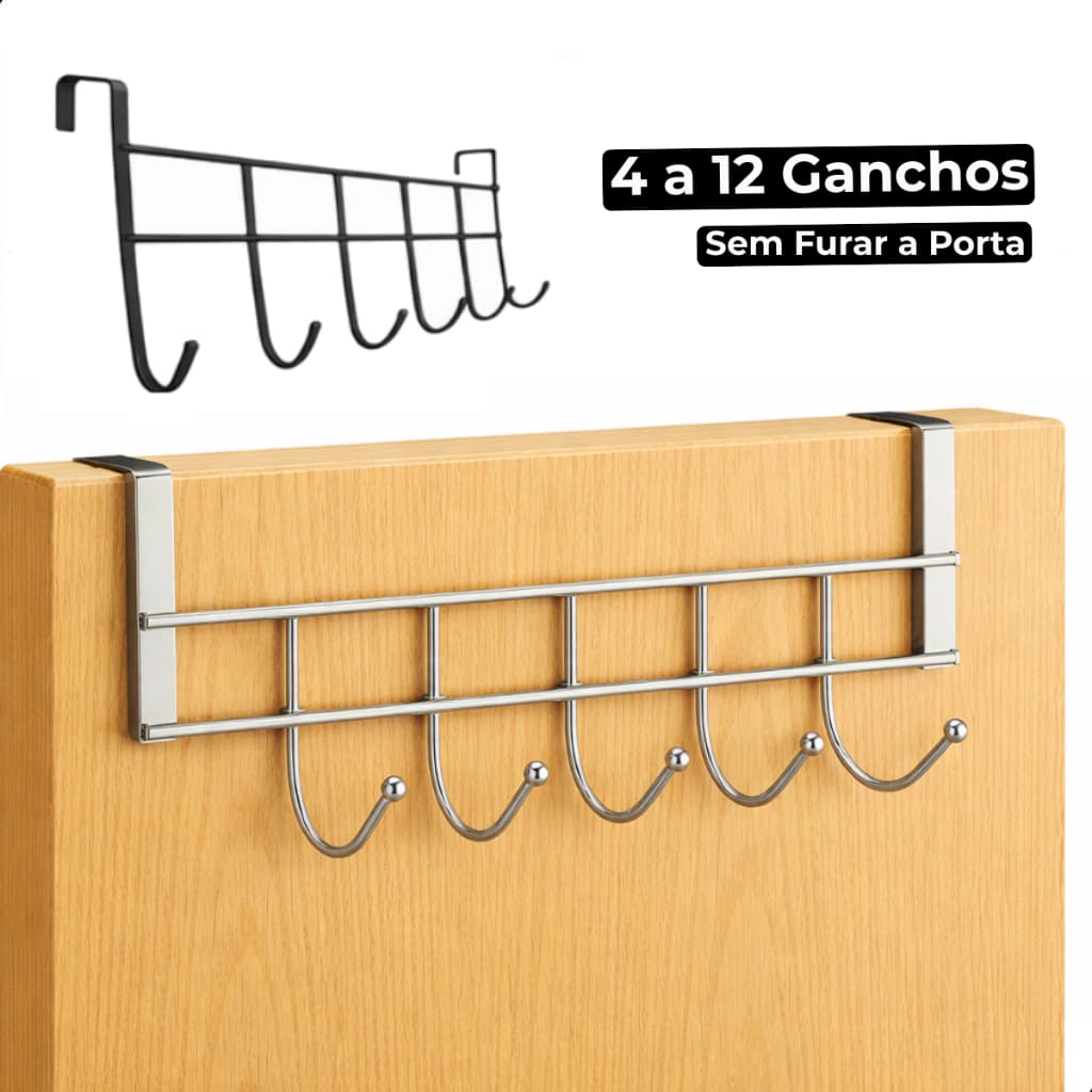 Suporte Cabideiro para Porta sem Furo com Gancho Organizador de Roupas