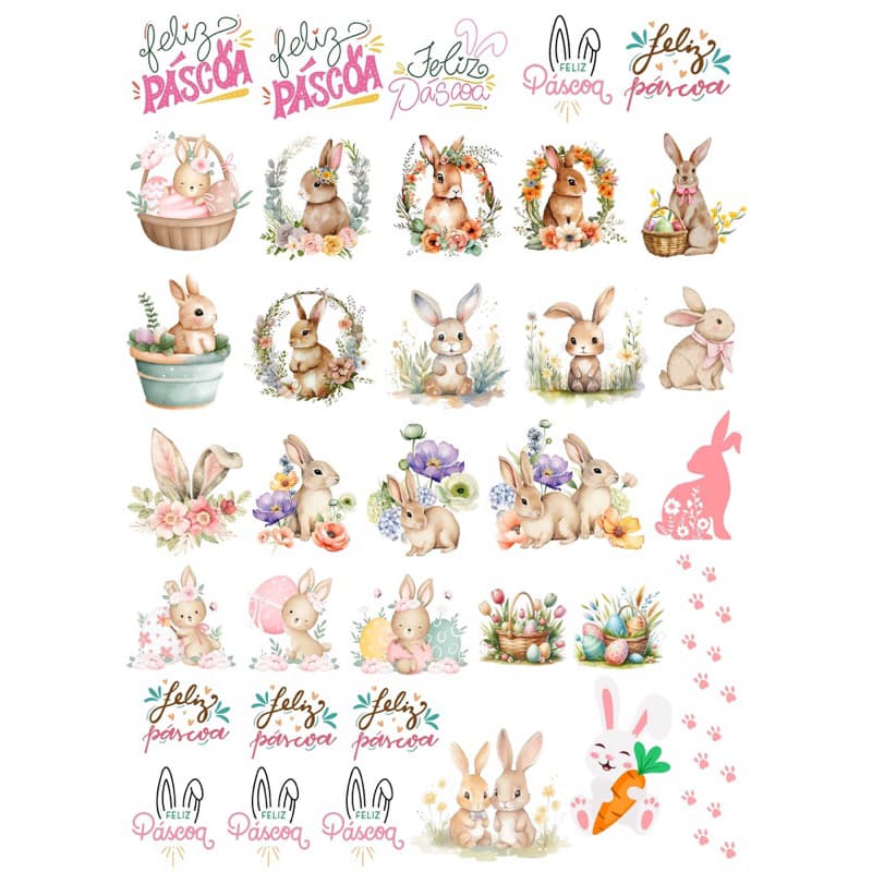 Adesivos DTF UV - Páscoa - Feliz Páscoa - Folha A4