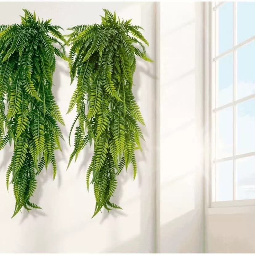 Kit 2 Pendente Samambaia Artificial 80 cm Pendurada Verde toque real Decoração de Paredes, Varanda