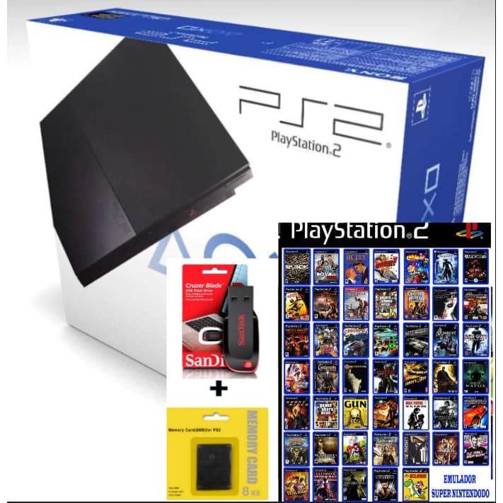 ps2 desbloqueado 70 jogo 64gb 1 controle original