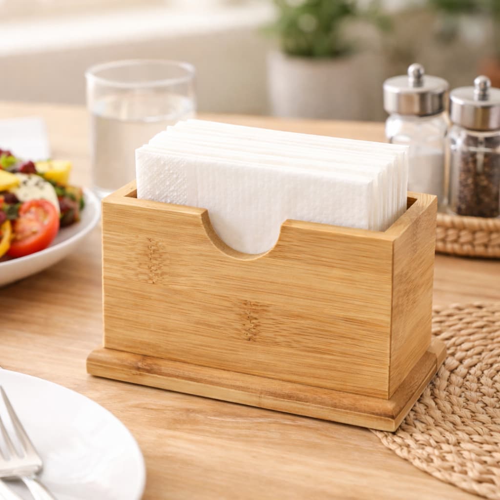 Porta Guardanapo de Bambu Decorativo Premium|Organizador Elegante para Mesa, Cozinha e Área Gourmet