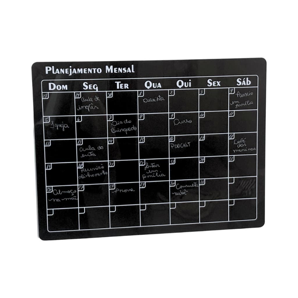 Planner Semanal ou Mensal Magnético Ímã Geladeira Acrílico Preto ou Cristal Com Caneta