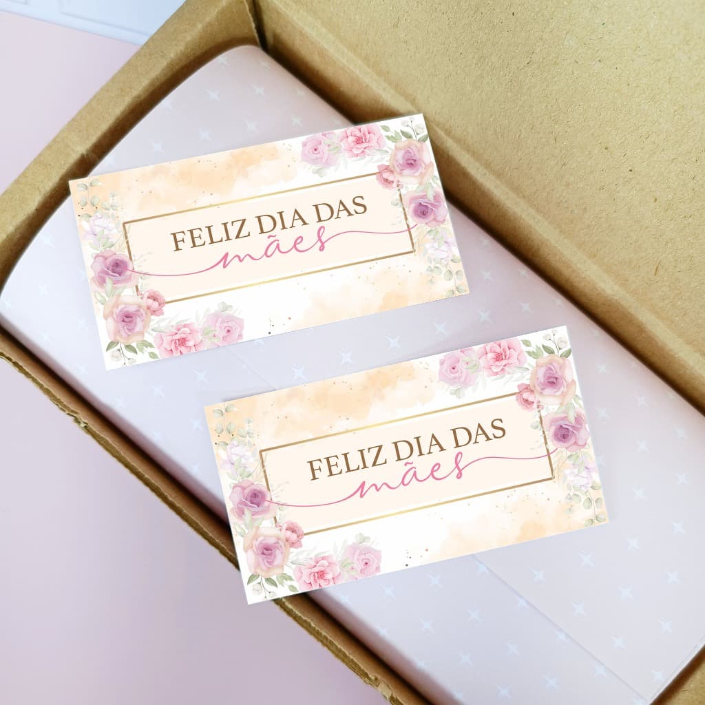 Até 200 Cartões dia das Mães Rosas Gold 5x9cm - Pronta entrega