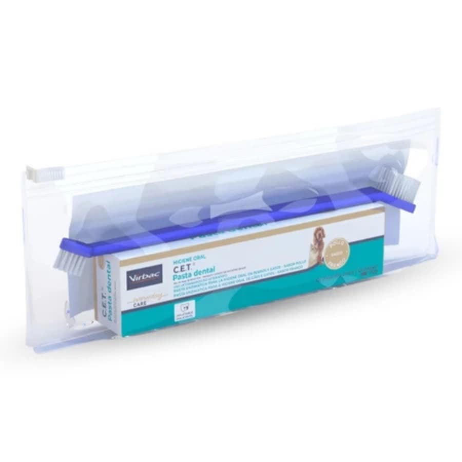Kit Pasta de Dente Virbac Sabor Frango para Gatos e Cães Pasta escova e necessaire