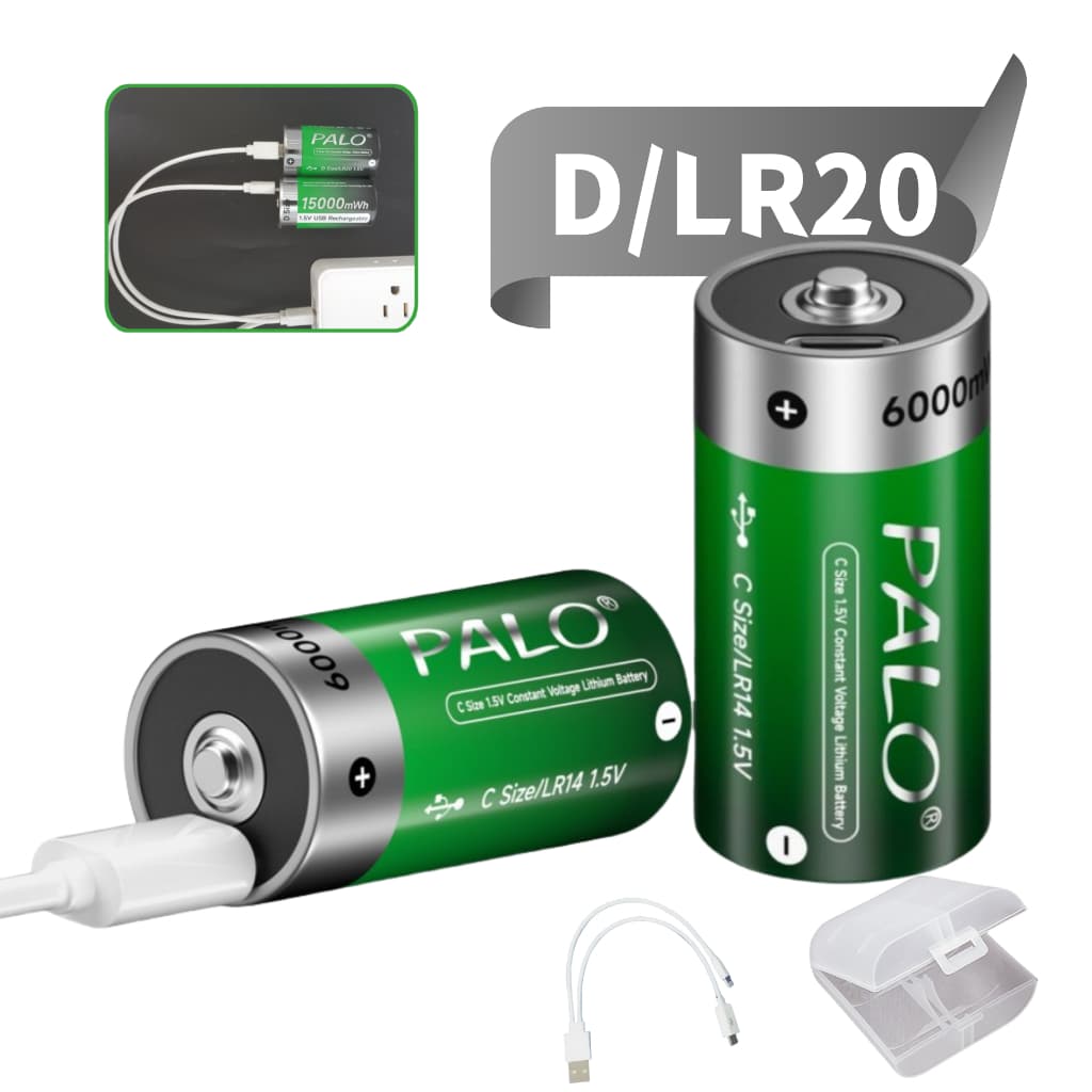 Kit Carregador E Pilha Recarregavel Tipo D 1.5v 15000mWh Bateria Lr20 Carrega Usb