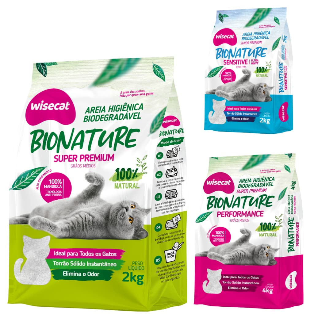 Areia Para Gatos Anti Odor Altamente Absorvente Bionature Wisecat 100% Mandioca