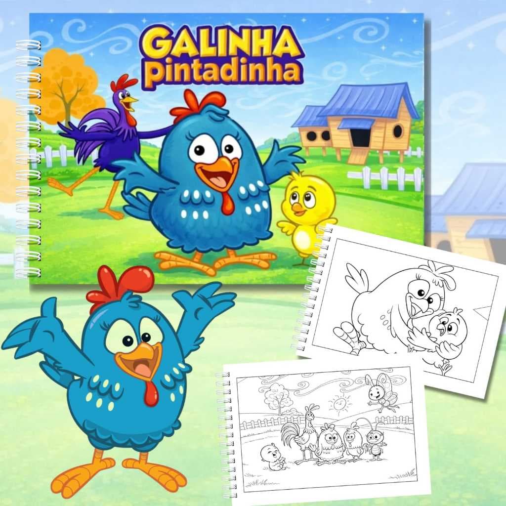 Livro de Colorir Galinha Pintadinha A5 | Capa Dura | Papel 180g | Ideal para Crianças