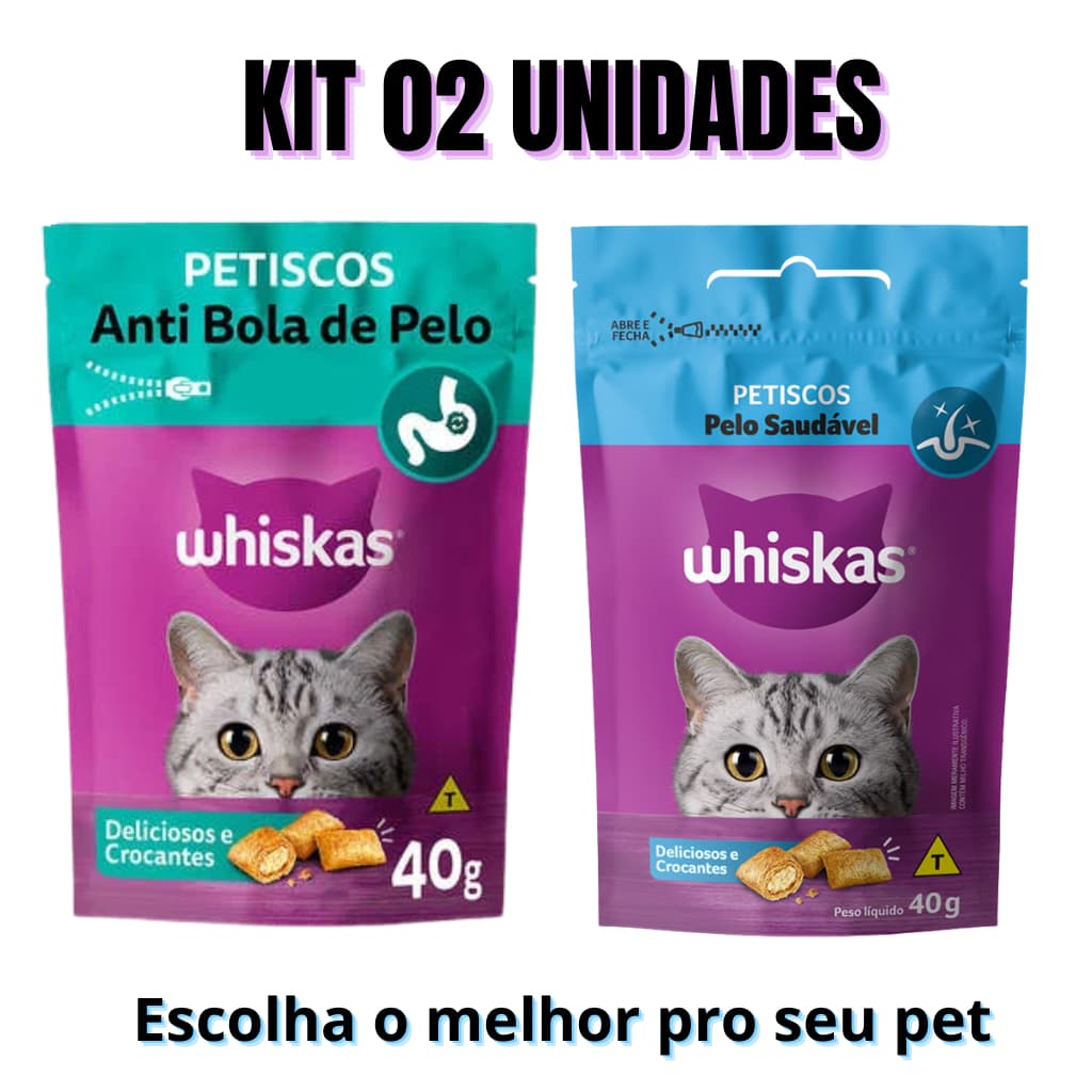 KIT 2 PETISCOS WHISKAS GATO TEMPTATIONS 40G