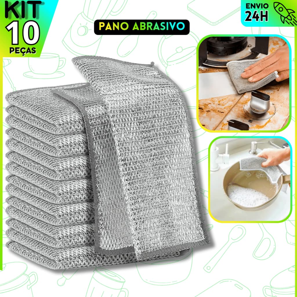 Kit 10 Panos Abrasivos | Fibra Metálica Multiuso, Prático p/ Limpeza Pesada e Louças Cozinha