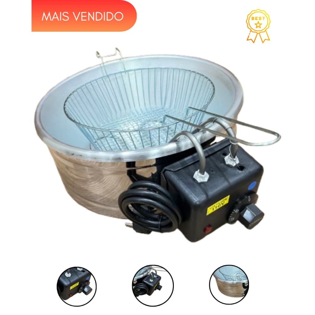 Fritadeira Elétrica Inox 5 Litros Industrial Profissional Redondo Tacho Frituras Batata