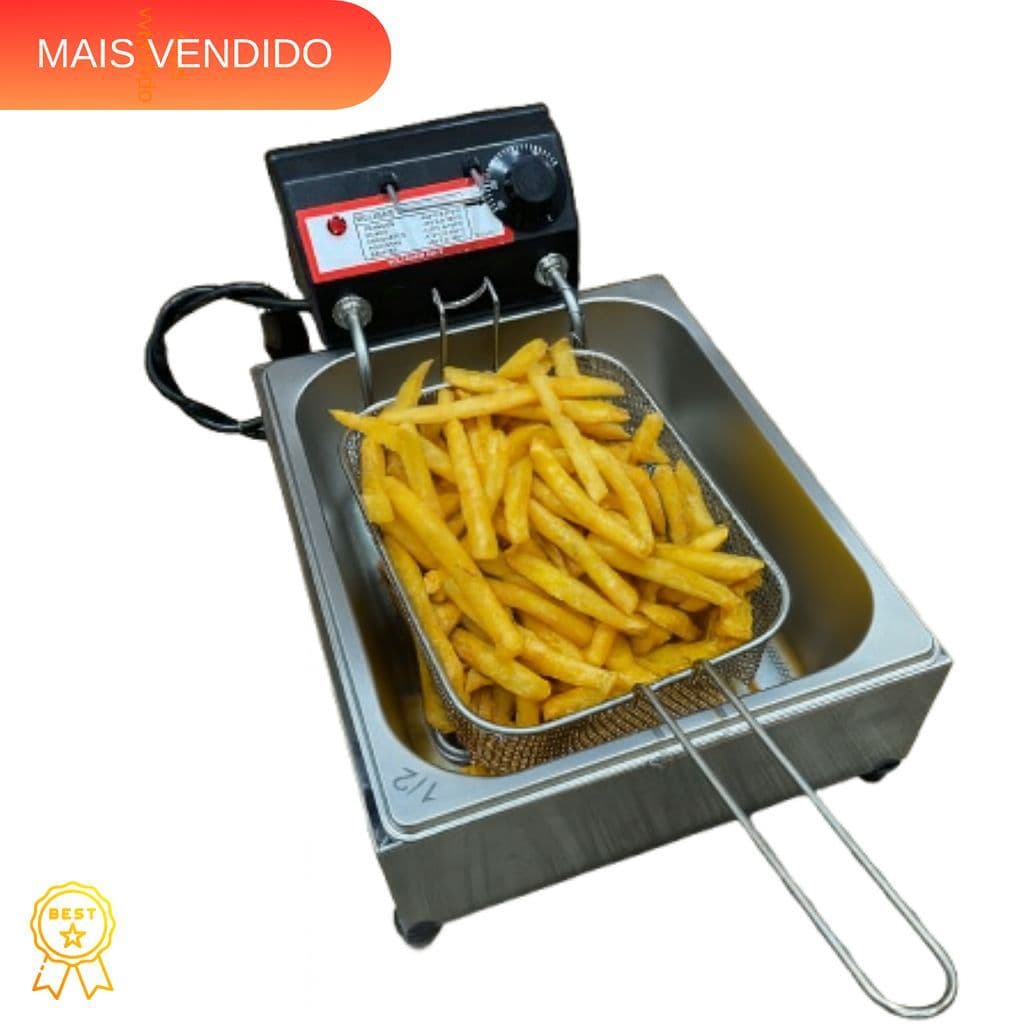 Fritadeira Elétrica Cuba 5 Litros Profissional Inox Antchamas C/ Cuba e Termostato Frituras batata