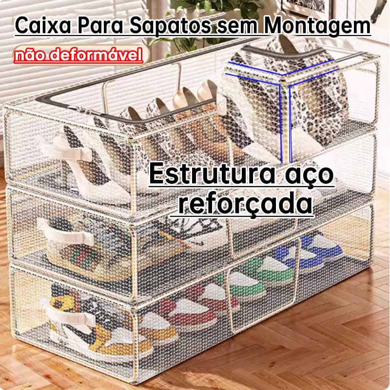 Caixa Organizadora de Sapatos com Zíper Transparente PVC -Caixa de Armazenamento Dobrável Antipoeira