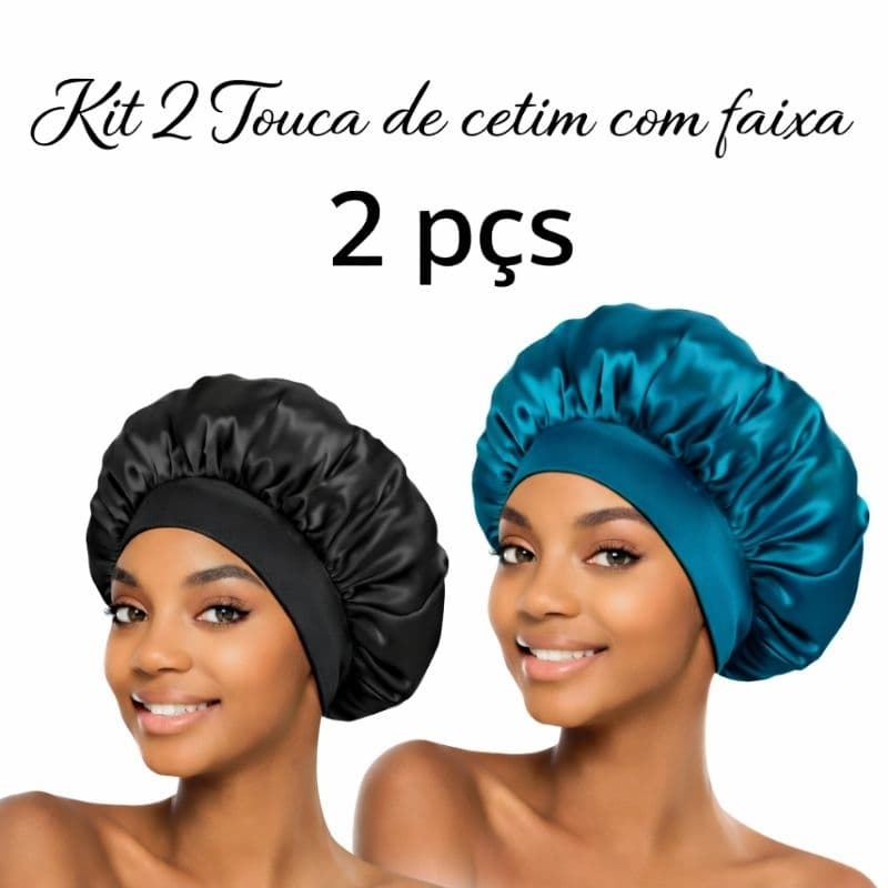 Kit 2 Toucas de Cetim com Faixa Elástica Larga Antifrizz Proteção Capilar