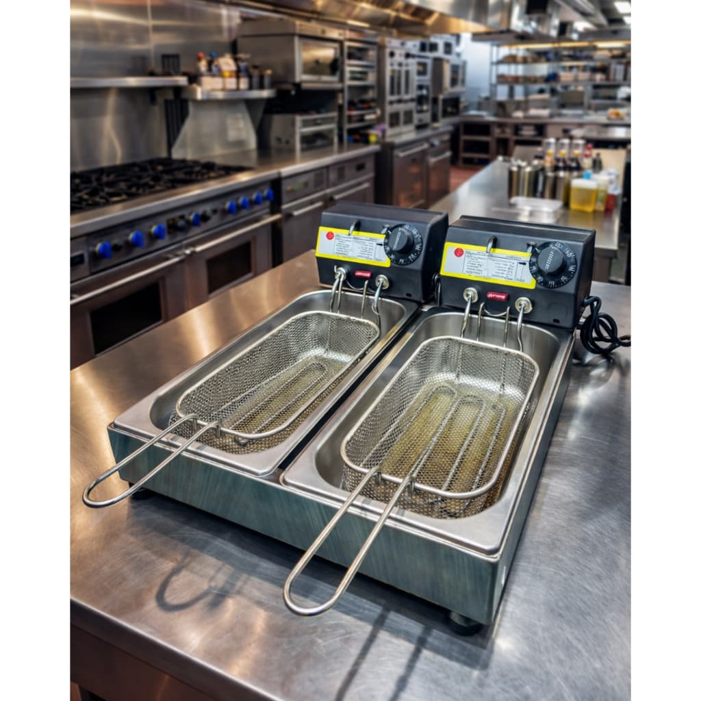 Fritadeira Elétrica Industrial Residêncial com Cuba Dupla 7L em Inox e Profissional Frituras Batata