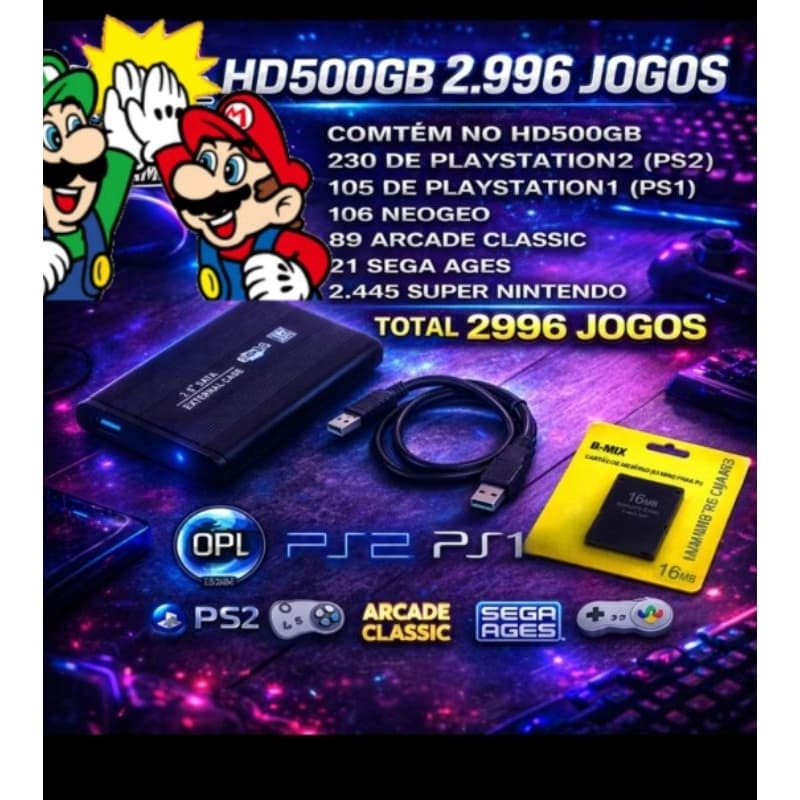 KIT TOP PARA PLAY 2 500GB OPL ENVIO IMEDIATO