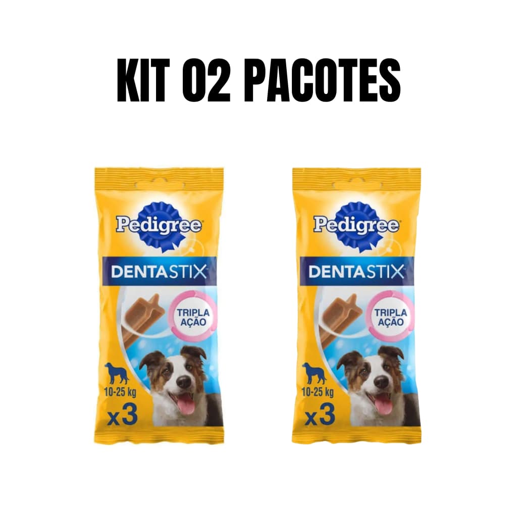 Petisco Pedigree Dentastix raças médias 77g com 3 unidades cada. kit 2 pacotes - 06 UN no total
