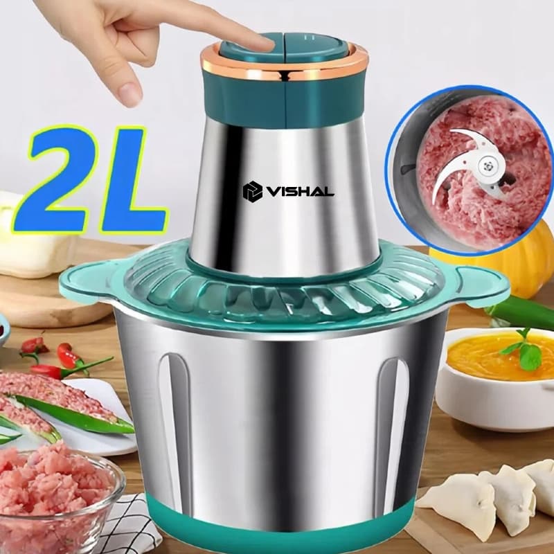 2 Litro Triturador De Alimentos Carne e Legumes Elétrico Multiprocessador 2 Modos Bivolt Inox Fácil De Limpar