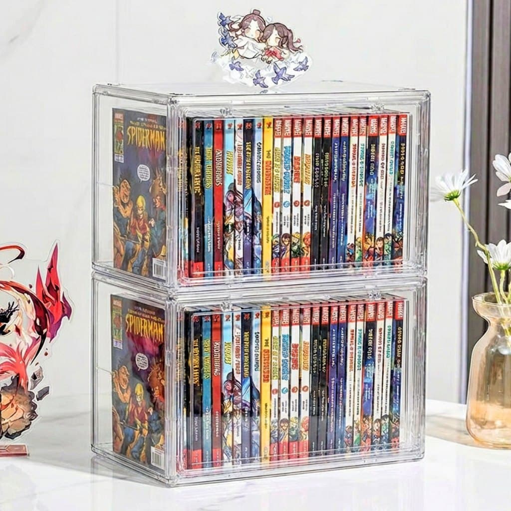 caixa acrilica organizadora de Livros Grande Transparente com Tampa Exibição para cadernos b5 Disco CD
