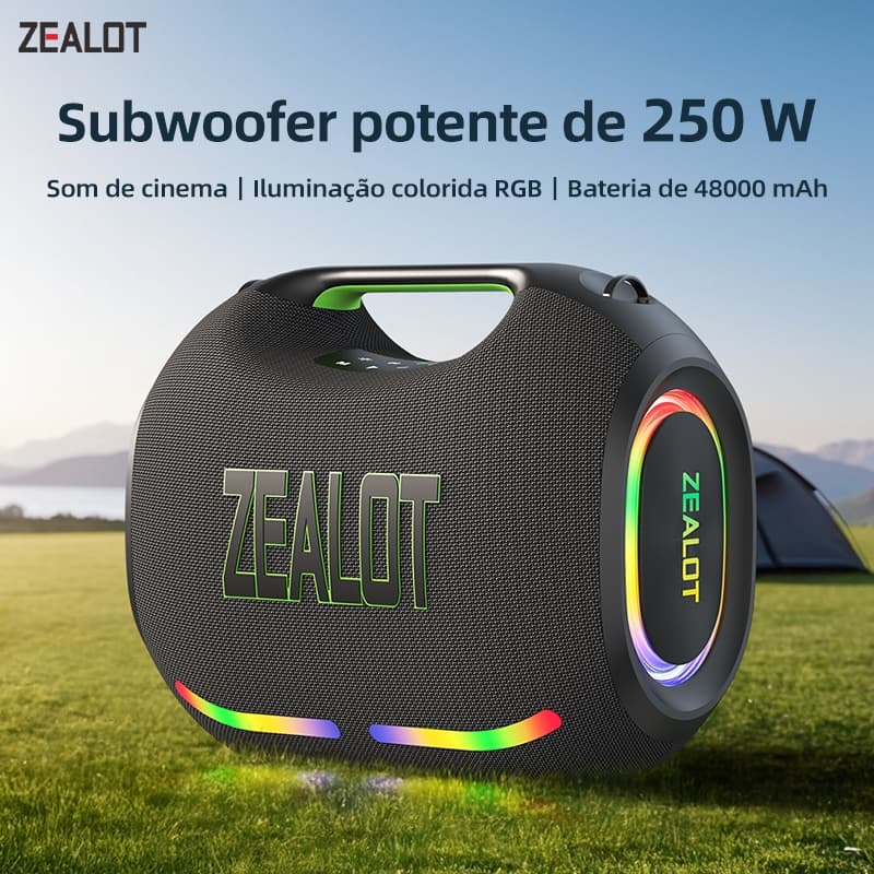 ZEALOT ZE21 Caixa de Som Bluetooth 250W | Alta Potência | Portátil | Alta Autonomia | TWS Estéreo | Power Bank | À Prova