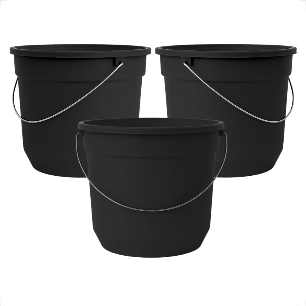 Conjunto Baldes Plástico 8 Litros Preto Material Premium Resistente Com Alça Metálica Para Limpeza