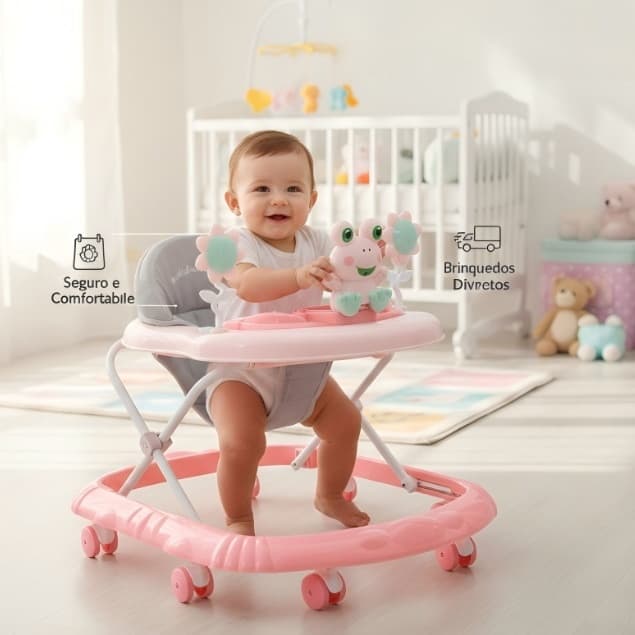Andador De Bebê Educativo Com Bandeja De Atividades Interativo Primeiros Passos Seguro E Resistente Antiderrapante
