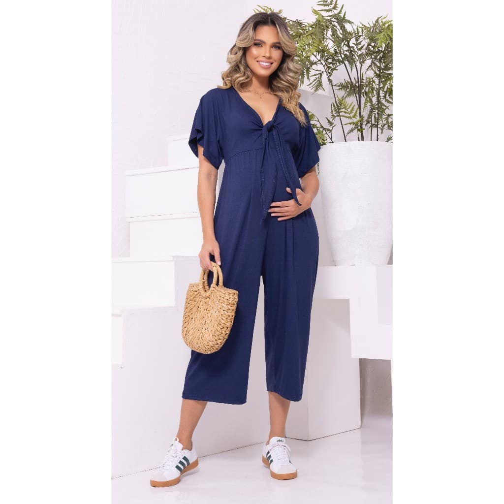 Macacão Pantacourt Gestante Amamentação Manga Ampla Conforto