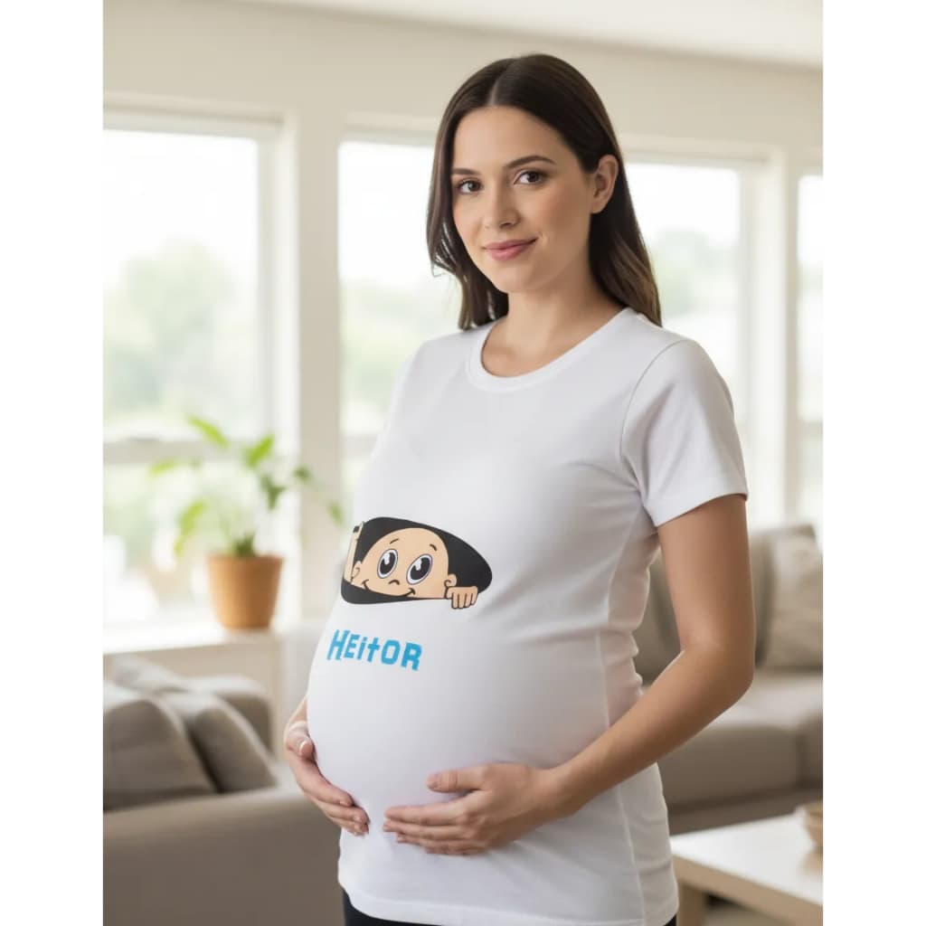 Camiseta Feminina Gestante Personalizada, Menino