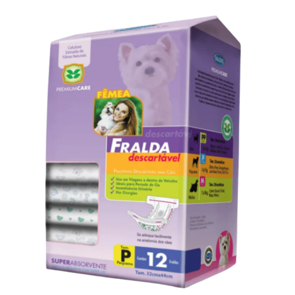 Fralda Descartável P/ Cães Chalesco 12 Unid. Tam. P