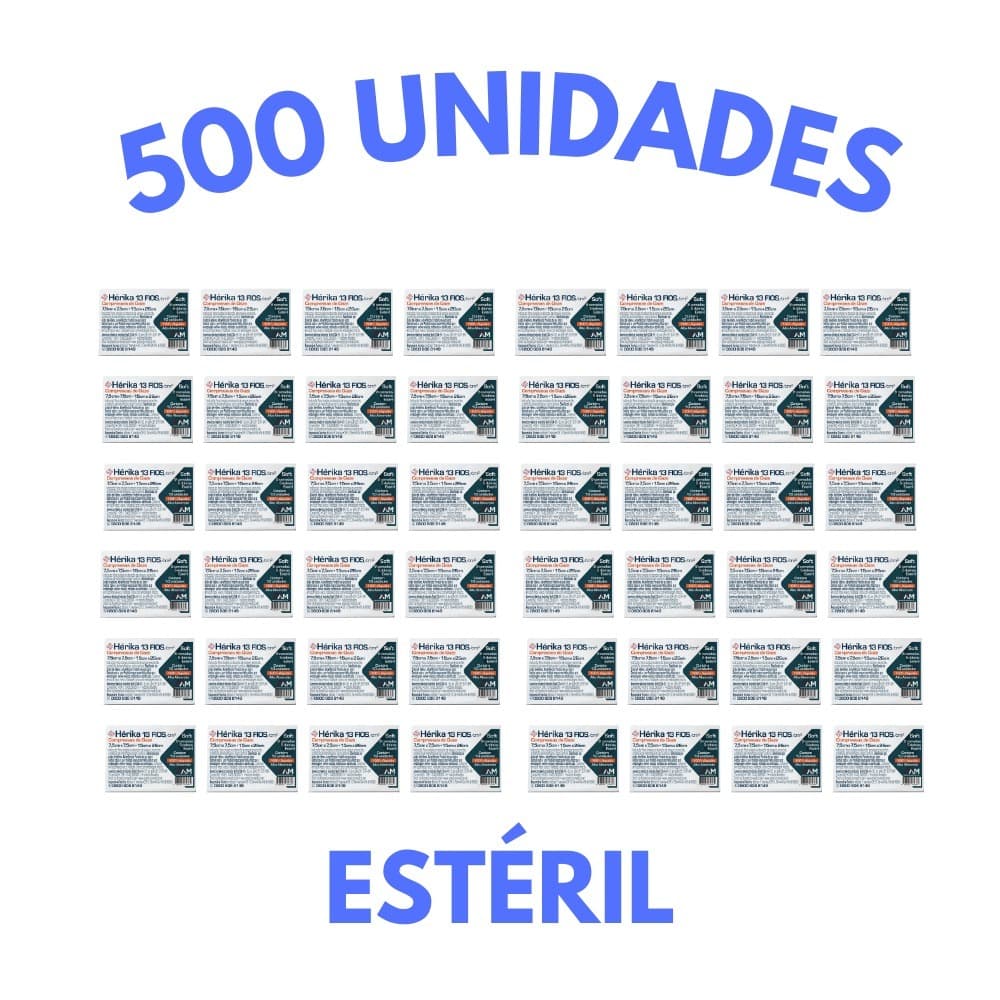 Compressa de Gaze Esteril Hérika Hidrófila 300 Unidades de Gaze Esteril 13 Fios -7,5x7,5cm - 15x26cm