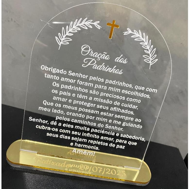 Lembrança Oração dos Padrinhos de Batizado - Lembrancinha de luxo Personalizada em Acrilico