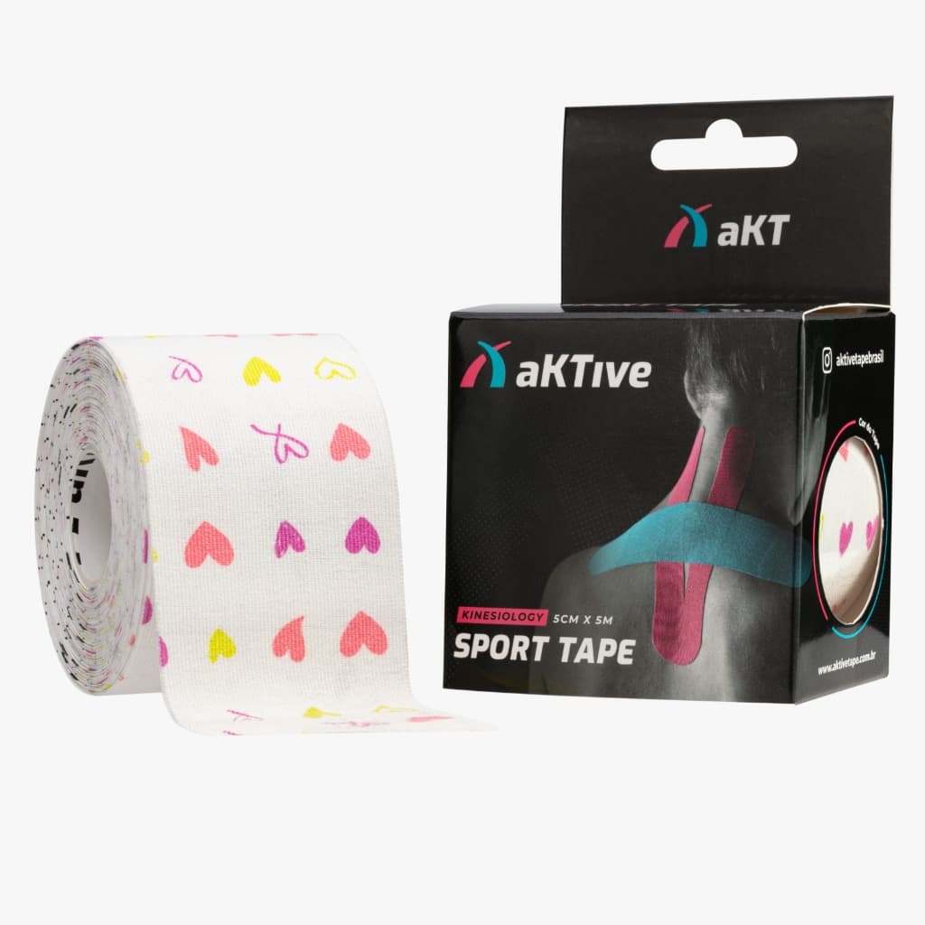 Bandagem Elástica Aktive Kinesio Tape Original Fisioterapia Crossfit Pós Cirurgia Ortopedia Gestantes Branco Corações