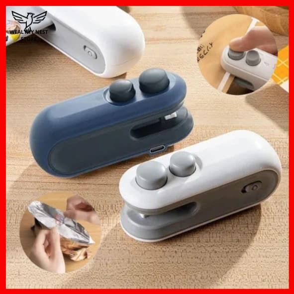 Mini Máquina Seladora Magnética 2 Em 1 Corta e Sela Recarregável Para Embalagens Portátil