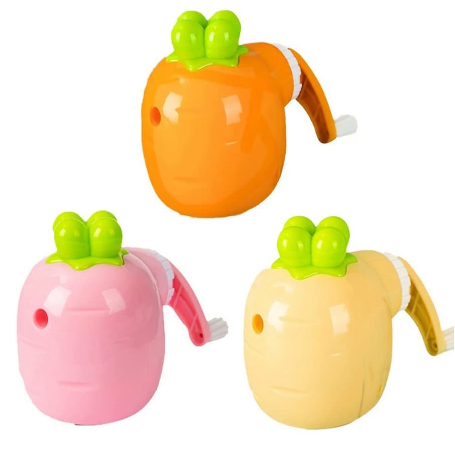 Apontador De Lápis Cenoura Mesa Manual Presente Infantil com Manivela e Deposito Coleto Escola