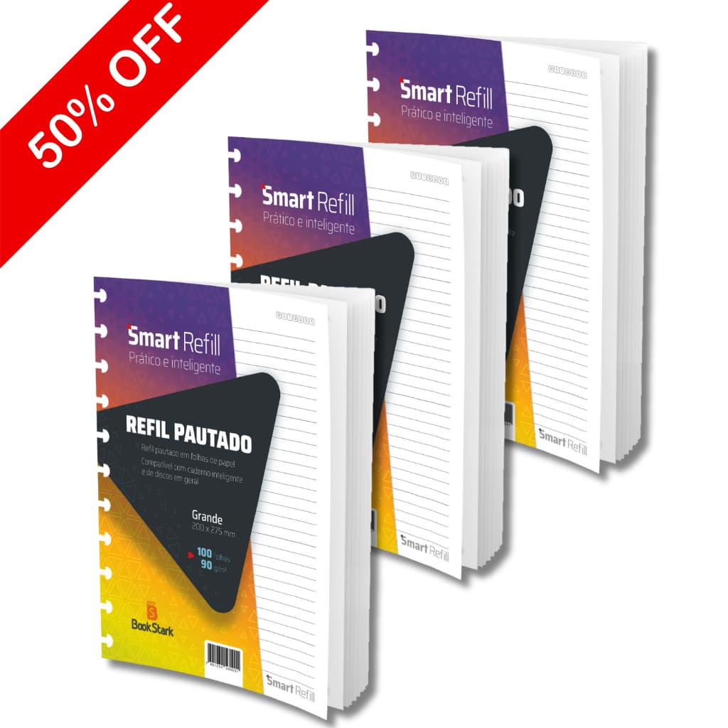 Caderno inteligente Kit com 100/200/300/400 folhas Refil tamanho A4 Grande 11 Discos Pautado