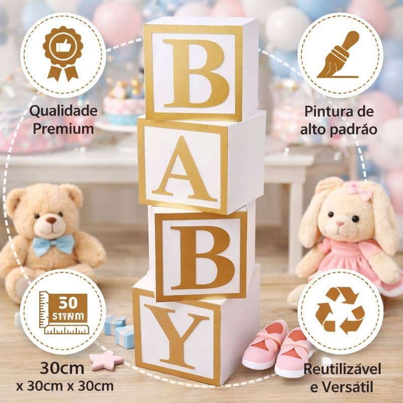 Cubo Baby MDF 30cm Pintado Decoração Festa Chá de Bebê