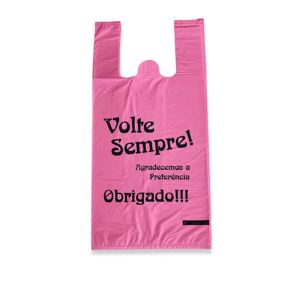 Sacola Plástica Rosa Reforçada (38x50) com Logo Volte Sempre | 100 UNIDADES