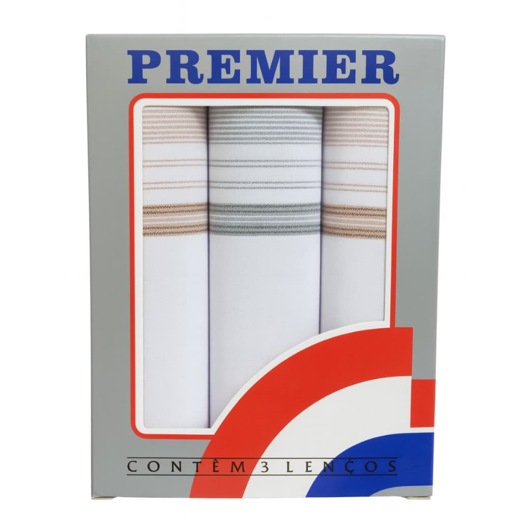 Kit com 3 Lenço de Bolso Masculino Premier Algodão Puro 39x39 cmt
