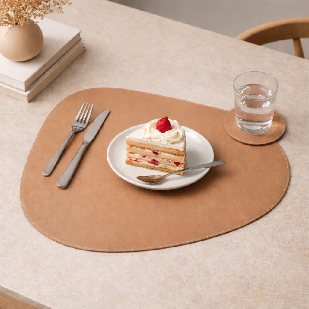 Kit Jogo Americano Oval  + Porta copo Organico Courino Mesa Posta Minimalista Kit Dupla Face