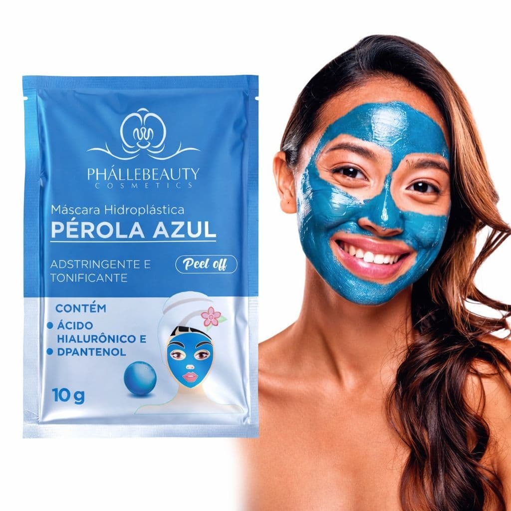 Kit de Máscara Facial Ácido Hialurônico Pérola Azul Sachê 10g - Phallebeauty