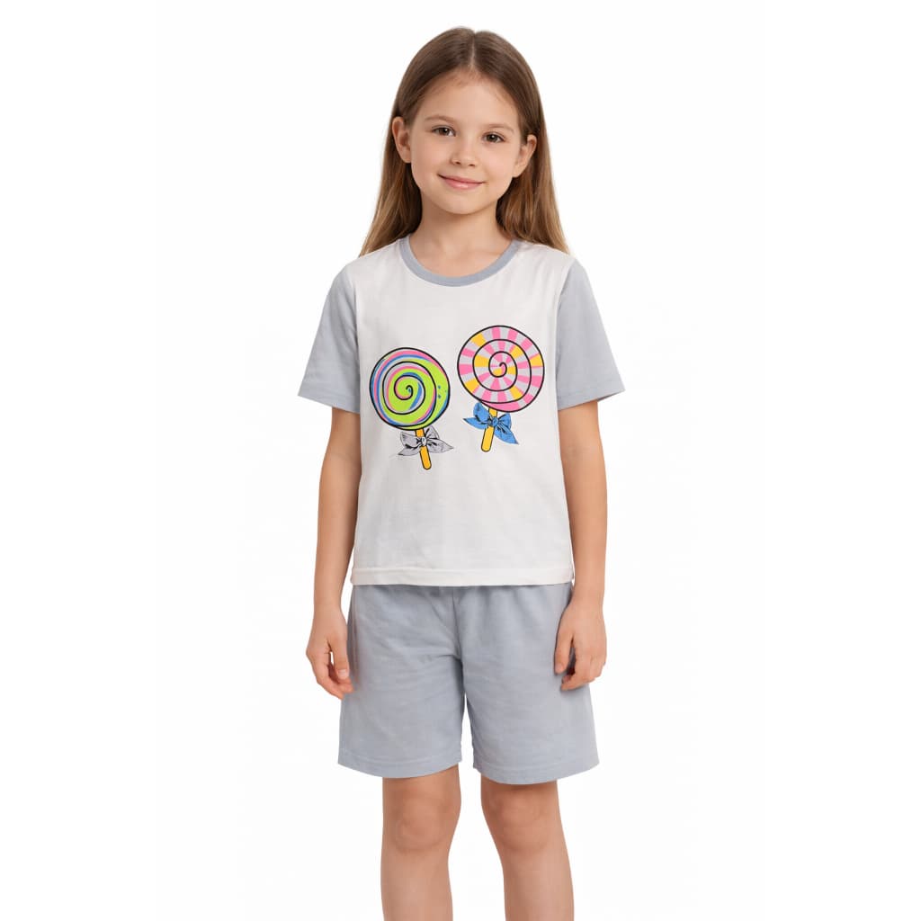 Pijama Infantil de Verão Menina Blusa de Pirulito e Short
