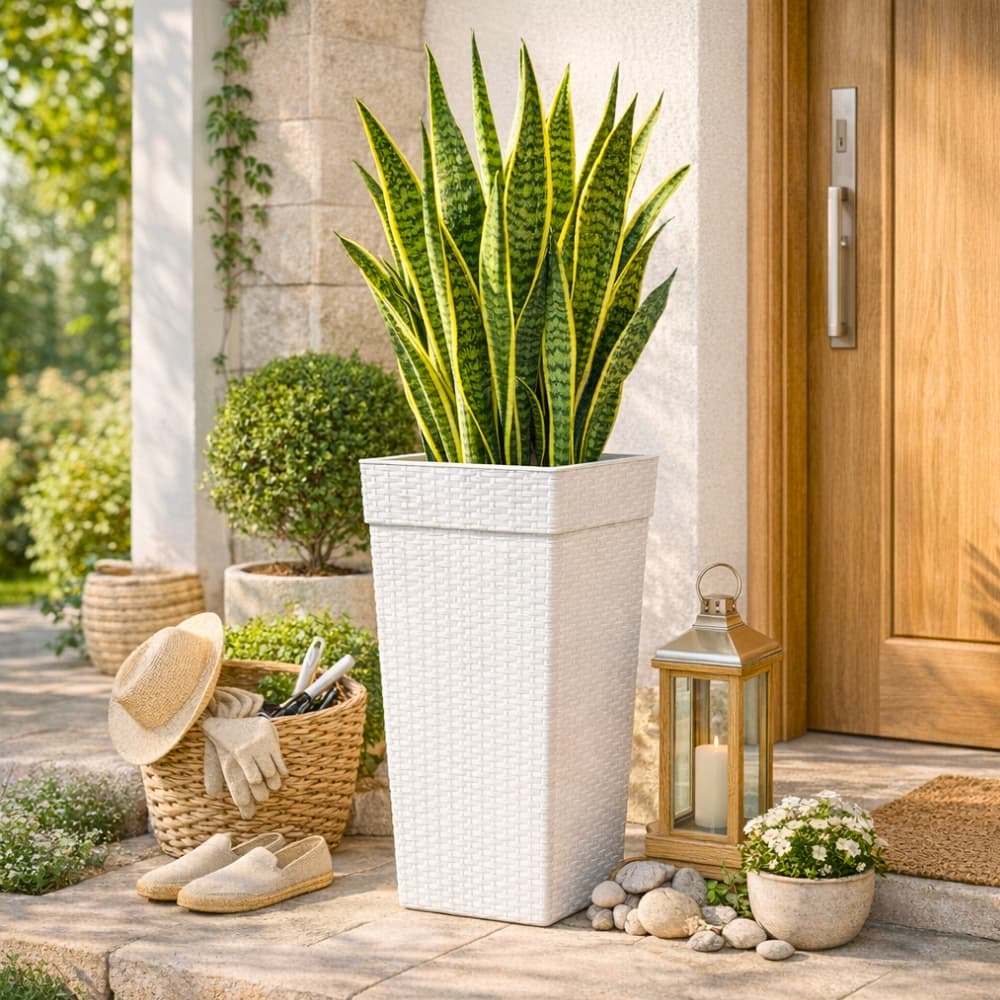 1 Vaso Quadrado Coluna Rattan Grande 28 Litros Plasnew Decoração de Jardim