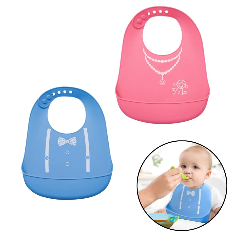 Buba Babador De Silicone Com Pega Migalhas Menino Menina Azul Rosa 1 Peça