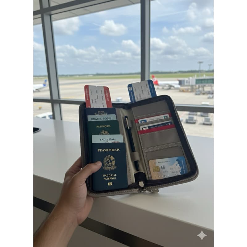 Porta Passaporte e Documentos World Travel - Organização Premium para sua Viagem