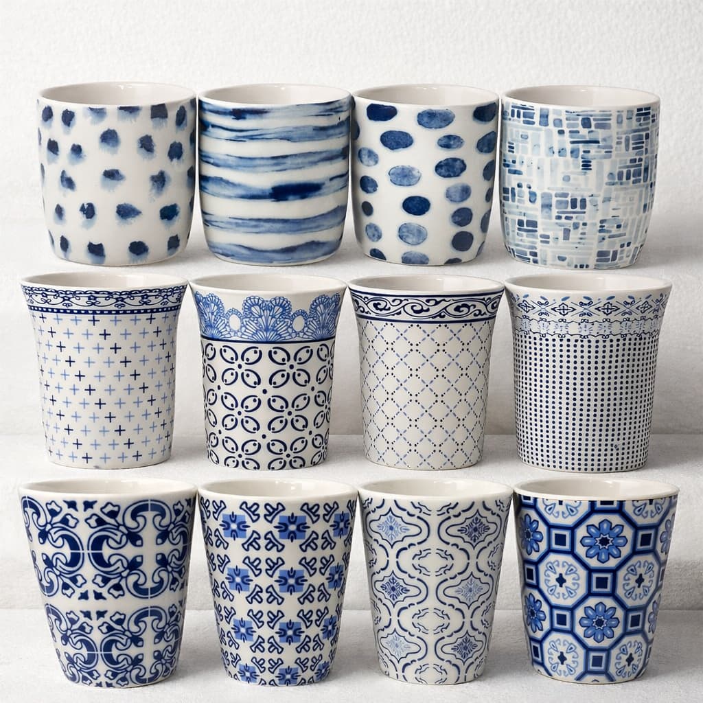Caneca de Porcelana Azul e Branca | Estilo Japonês | 350 ml