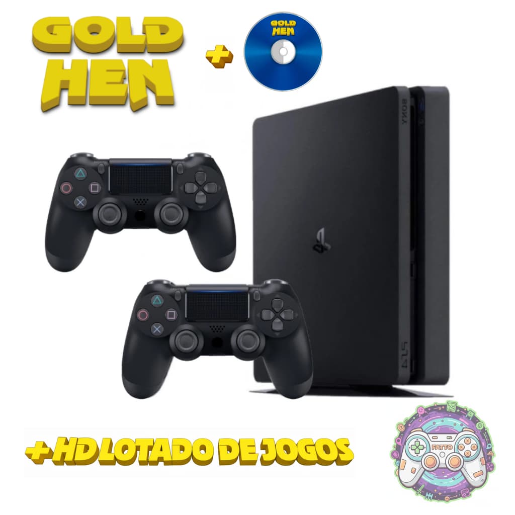 PS 4 + GOLD HEN + HD Lotado de jogos + CD incluso - Slim ou Fat Original - Vídeo Game Completo c/ 500GB ou 1TB